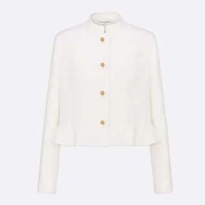 Dior Women Peplum Jacket Ecru Virgin Wool and Cotton Bouclé Blend