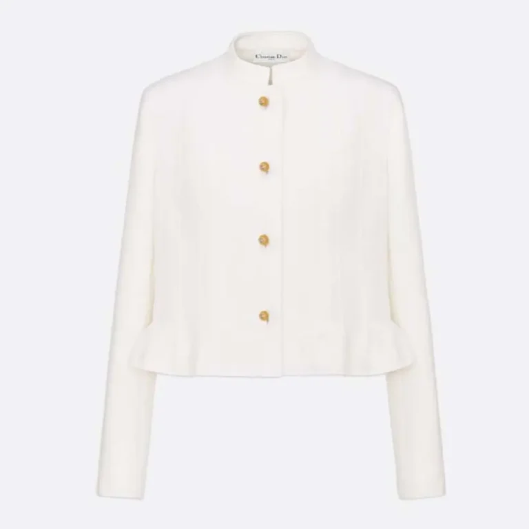 Dior Women Peplum Jacket Ecru Virgin Wool and Cotton Bouclé Blend