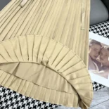 Dior Women Pleated Mid-Length Skirt Beige Cotton Gabardine