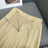 Dior Women Pleated Mid-Length Skirt Beige Cotton Gabardine
