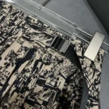 Dior Women Pleated Mid-Length Skirt Beige and Black Cotton Gabardine with Paris Allover Motif