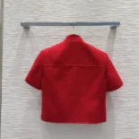Dior Women Short-Sleeved Jacket Red Virgin Wool and Cotton Bouclé Blend