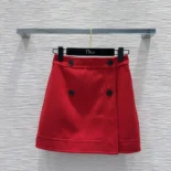 Dior Women Wrap Miniskirt Red Virgin Wool and Cotton Bouclé Blend