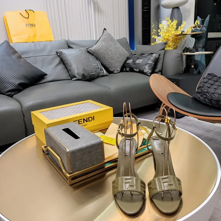 Fendi Women Delfina Green FF Nappa Leather High-heeled Sandals