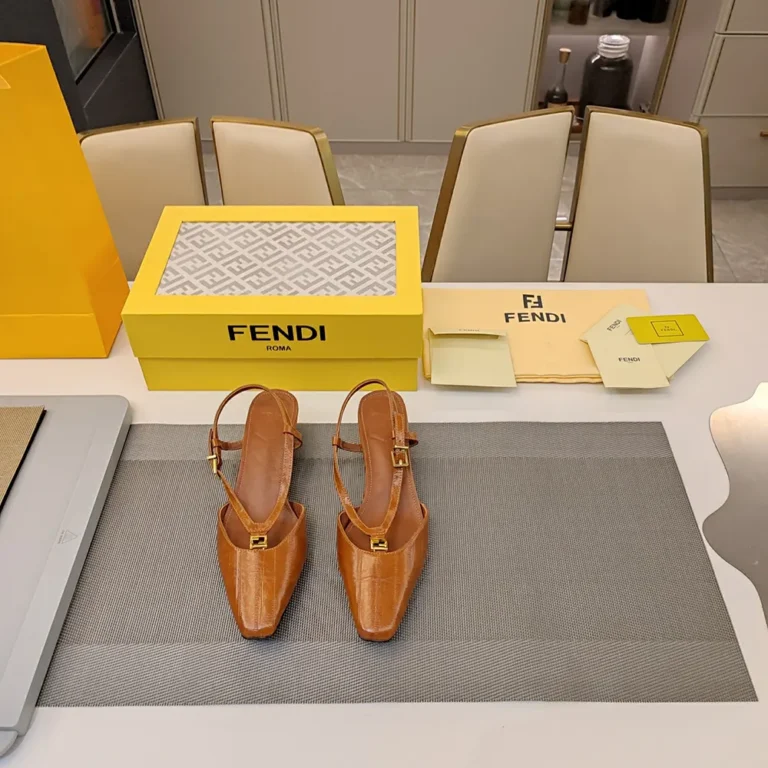 Fendi Women FFold Beige EEl Leather Low-heeled Slingbacks