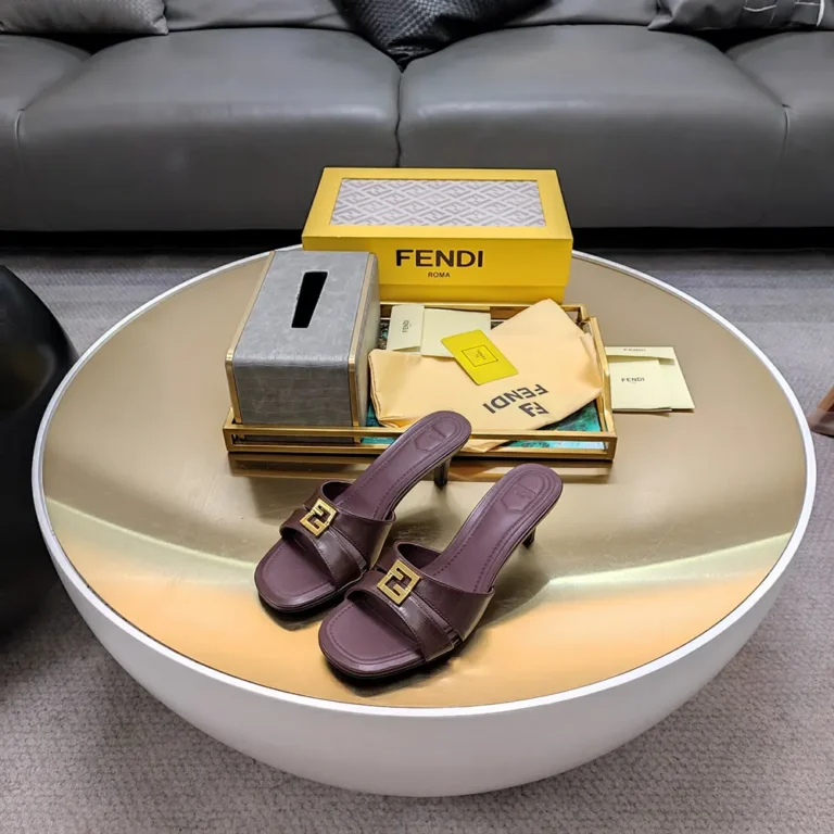Fendi Women FFold Brown EEl Leather Medium-heeled Sandals