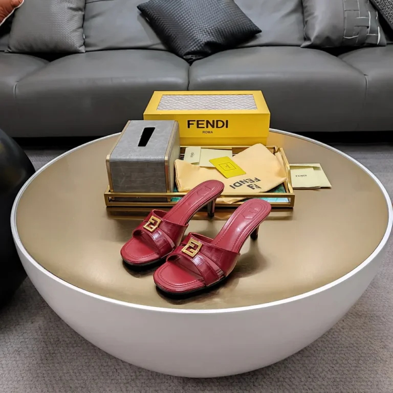 Fendi Women FFold Red EEl Leather Medium-heeled Sandals