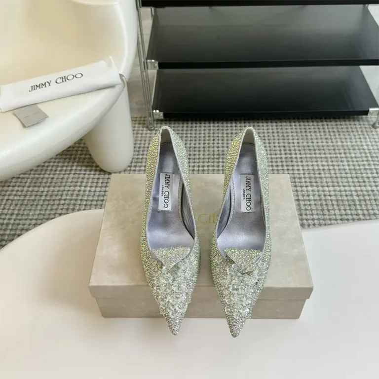 Jimmy Choo Women Crystal Slipper 85 Iridescent Crystal Pointed-Toe Pumps