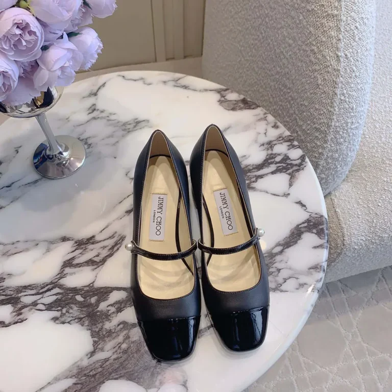 Jimmy Choo Women Elisa 45 Black Nappa and Patent Leather Pumps
