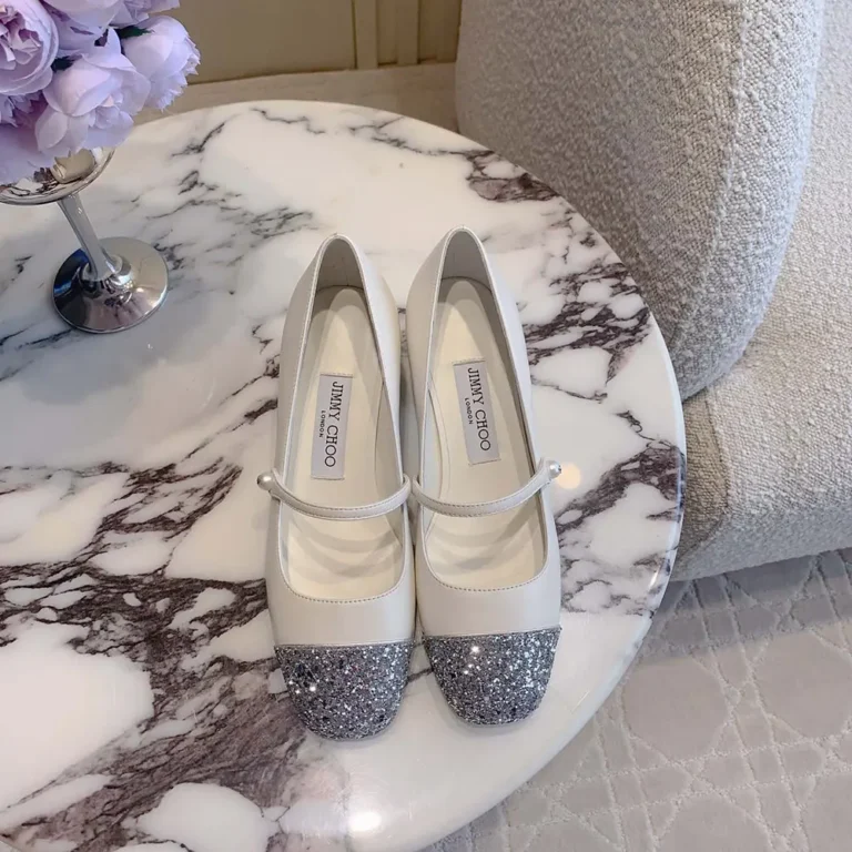 Jimmy Choo Women Elisa 45 SilverLatte Glitter Leather Pumps