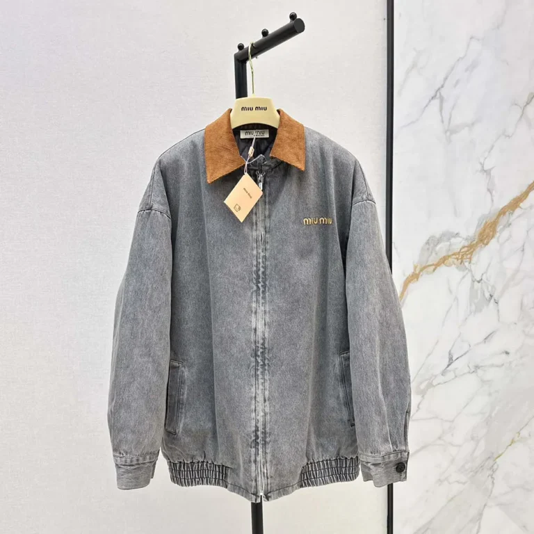 Miu Miu Women Chambray Jacket with Velvet Collar GWB239