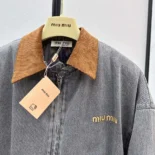 Miu Miu Women Chambray Jacket with Velvet Collar GWB239