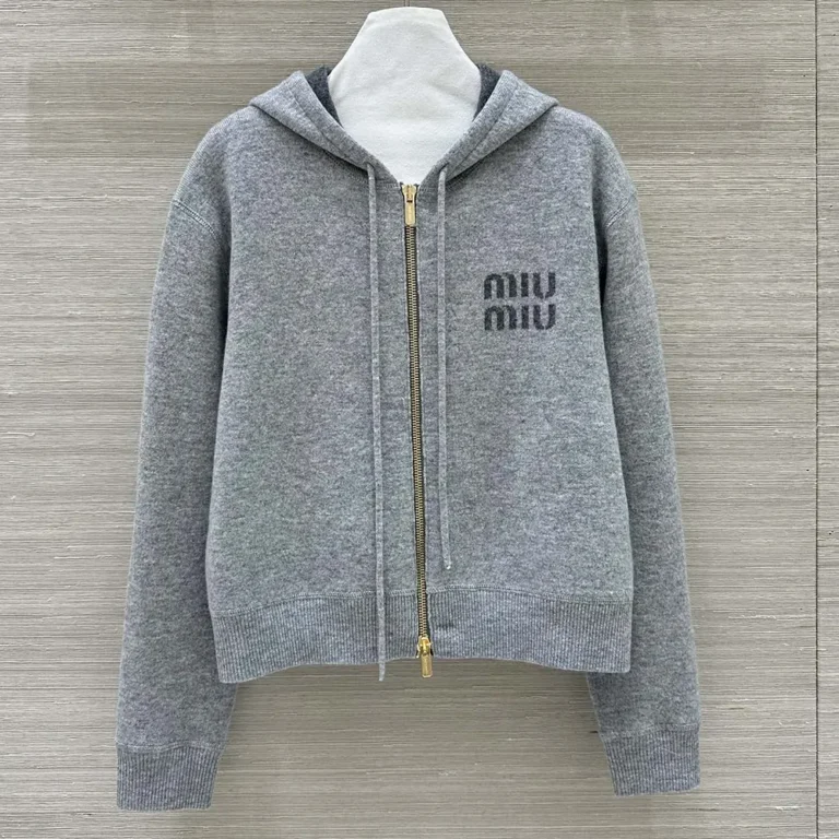 Miu Miu Women Double Cashmere Zipper Hoodie Cardigan MMF901