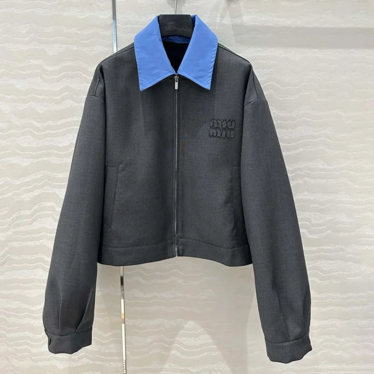 Miu Miu Women Gabardine Blouson Jacket with Poplin Collar