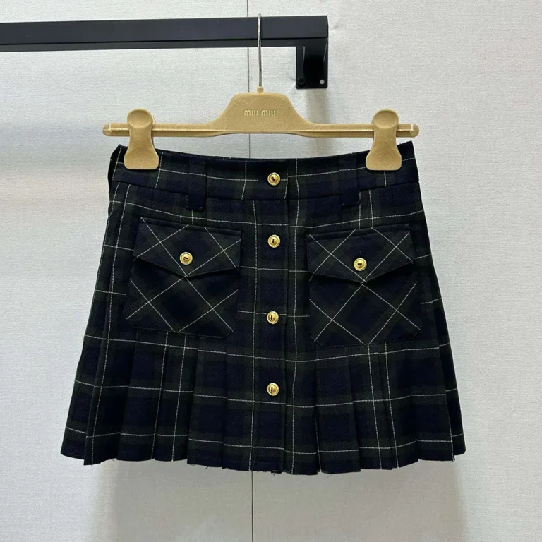 Miu Miu Women Pleated Tartan Miniskirt MG235816DOF0161SOOO