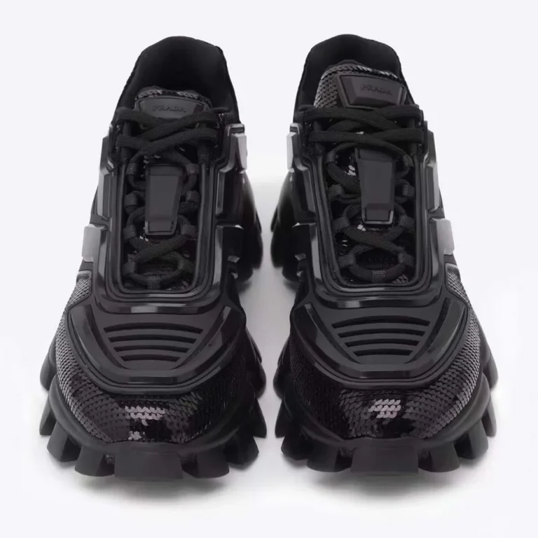 Prada Unisex Cloudbust Thunder Sequin Lug-Sole Sneakers-Black