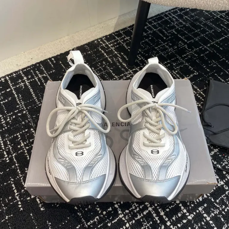 Balenciaga Unisex Circuit Sneaker in White and Silver Polyester