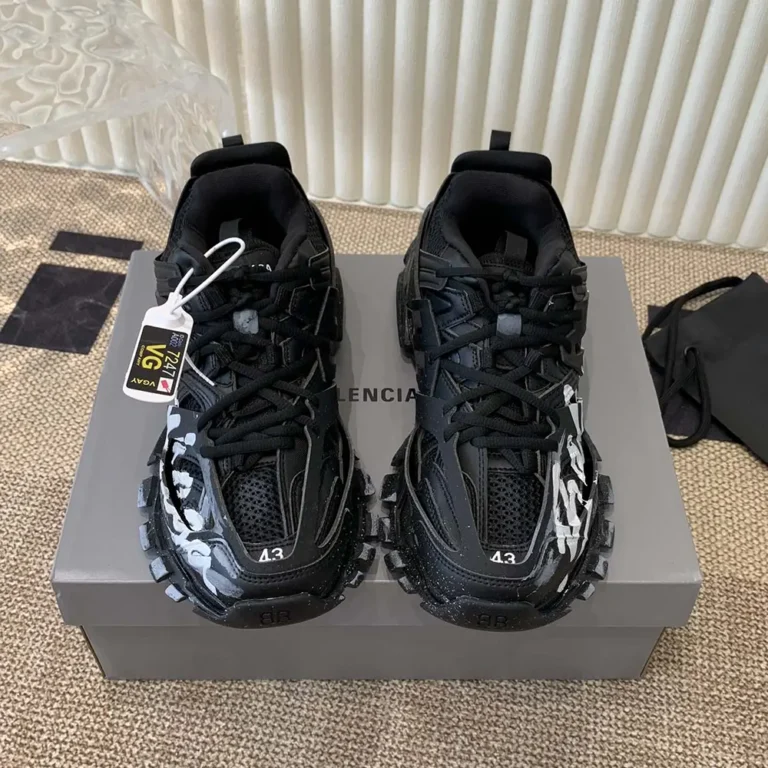 Balenciaga Unisex Track Signature Sneaker in Black and White