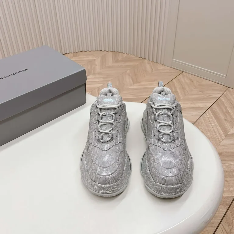 Balenciaga Unisex Triple S Sneaker with Rhinestones in Dark Grey