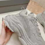 Balenciaga Unisex Triple S Sneaker with Rhinestones in Dark Grey
