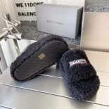 Balenciaga Women Furry Platform Sandal in Black Fake Shearling