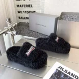 Balenciaga Women Furry Platform Sandal in Black Fake Shearling