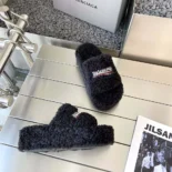 Balenciaga Women Furry Platform Sandal in Black Fake Shearling