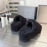 Balenciaga Women Furry Platform Sandal in Black Fake Shearling