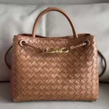 Bottega Veneta Women Small Andiamo Intrecciato Leather Top Handle Bag-Brown