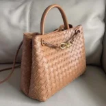 Bottega Veneta Women Small Andiamo Intrecciato Leather Top Handle Bag-Brown