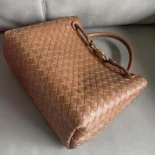 Bottega Veneta Women Small Andiamo Intrecciato Leather Top Handle Bag-Brown