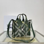 Burberry Women Mini Check Knitted Tote-Green 80957851