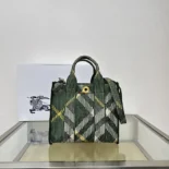 Burberry Women Mini Check Knitted Tote-Green 80957851