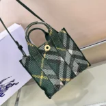 Burberry Women Mini Check Knitted Tote-Green 80957851