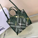 Burberry Women Mini Check Knitted Tote-Green 80957851