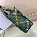 Burberry Women Mini Check Knitted Tote-Green 80957851