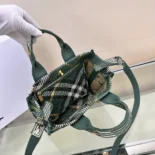 Burberry Women Mini Check Knitted Tote-Green 80957851
