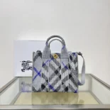 Burberry Women Mini Check Knitted Tote-Grey 80904041