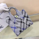 Burberry Women Mini Check Knitted Tote-Grey 80904041