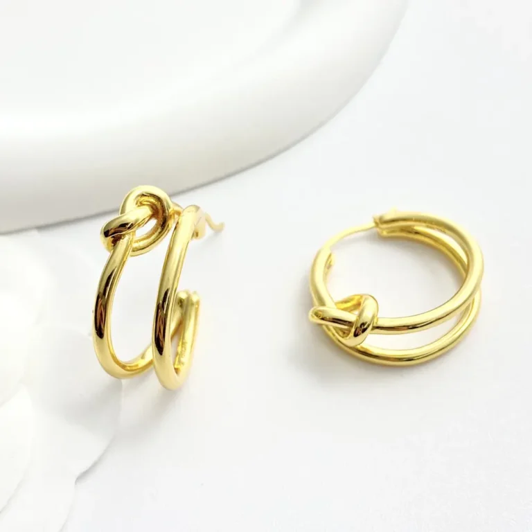 Celine Women Knot Double Hoops in Brass with Gold Finish