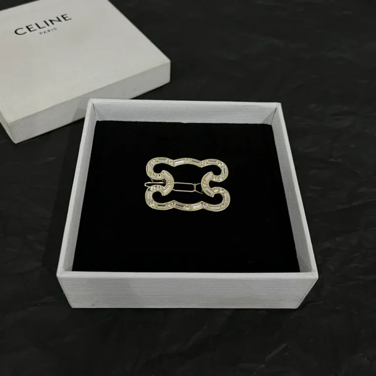 Celine Women Triomphe Frame Sparkle Brooch in Strass Brass with Gold Finish and Steel