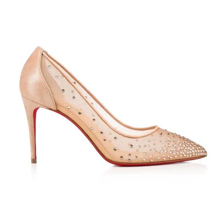 Christian Louboutin Women Follies Strass 85 mm Pumps Mesh and Suede-Beige