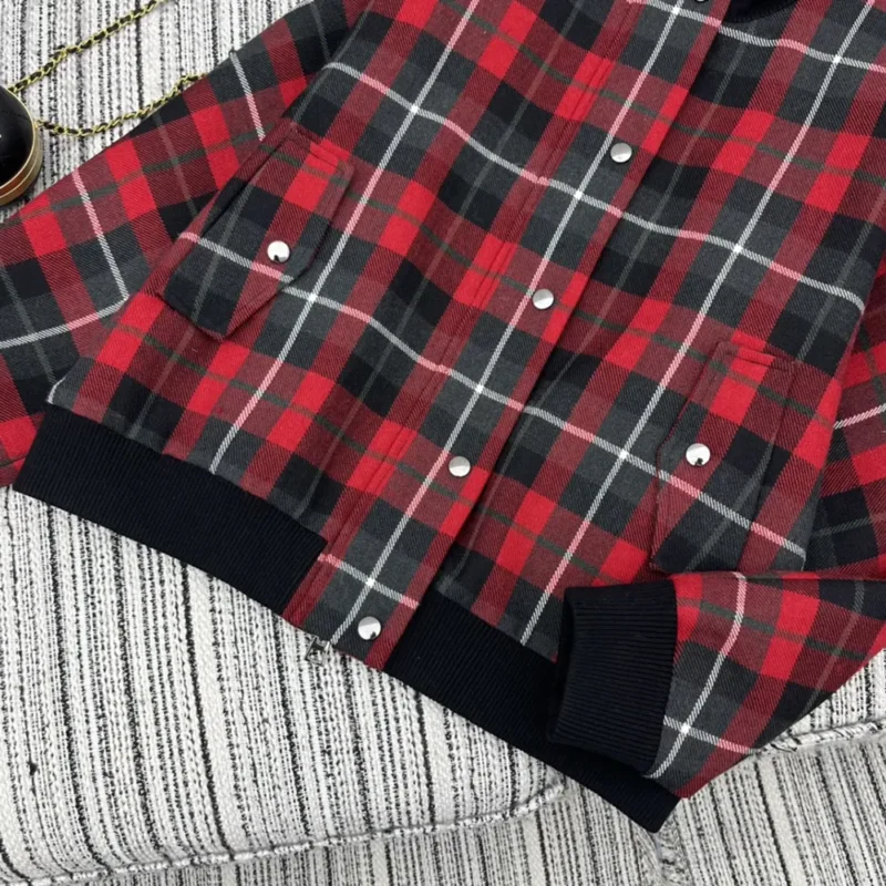 Dior Men Cannage Bomber Jacket with Vest Red, Gray and Black Check'n'Dior Virgin Wool