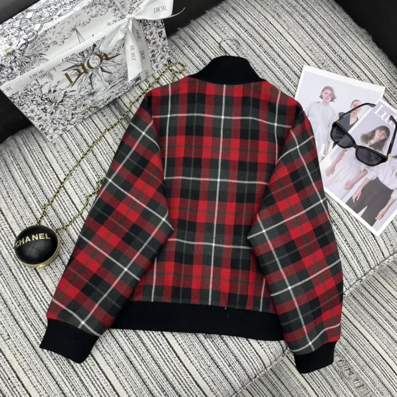 Dior Men Cannage Bomber Jacket with Vest Red, Gray and Black Check'n'Dior Virgin Wool