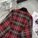 Dior Men Cannage Bomber Jacket with Vest Red, Gray and Black Check'n'Dior Virgin Wool