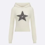 Dior Men DiorAlps Hooded Sweater White Wool and Cashmere Knit with Navy Blue Dior Star Motif