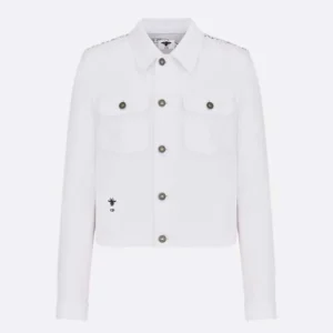 Dior Men Jacket White Cotton Denim with Gold-Tone Dior Around the World Motif