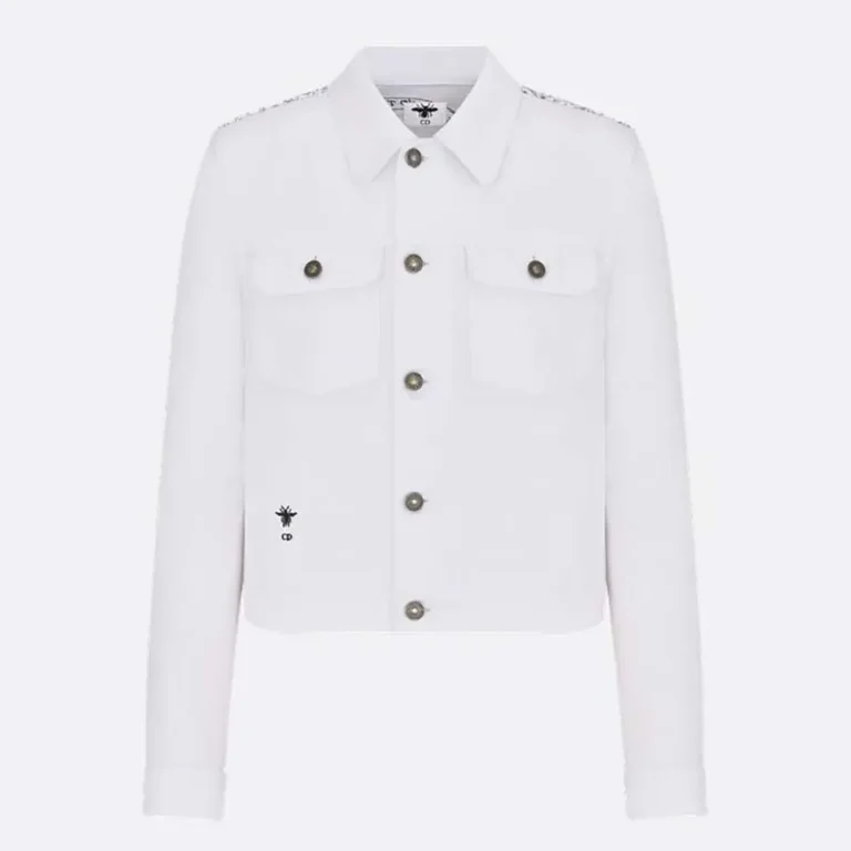 Dior Men Jacket White Cotton Denim with Gold-Tone Dior Around the World Motif
