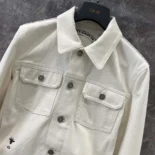 Dior Men Jacket White Cotton Denim with Gold-Tone Dior Around the World Motif