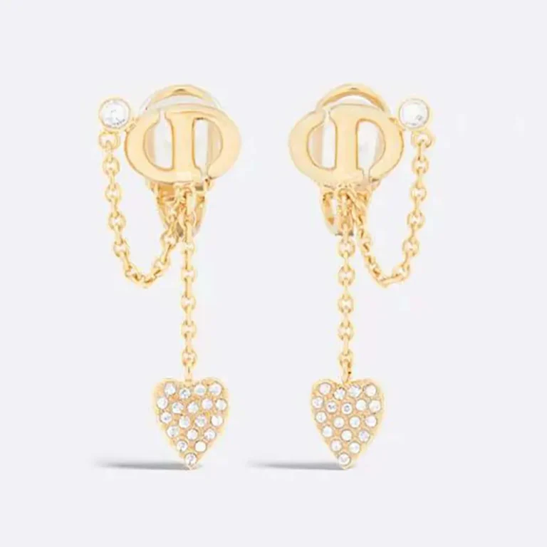Dior Women CD Navy Clip-On Earrings Gold-Finish Metal and Silver-Tone Crystals